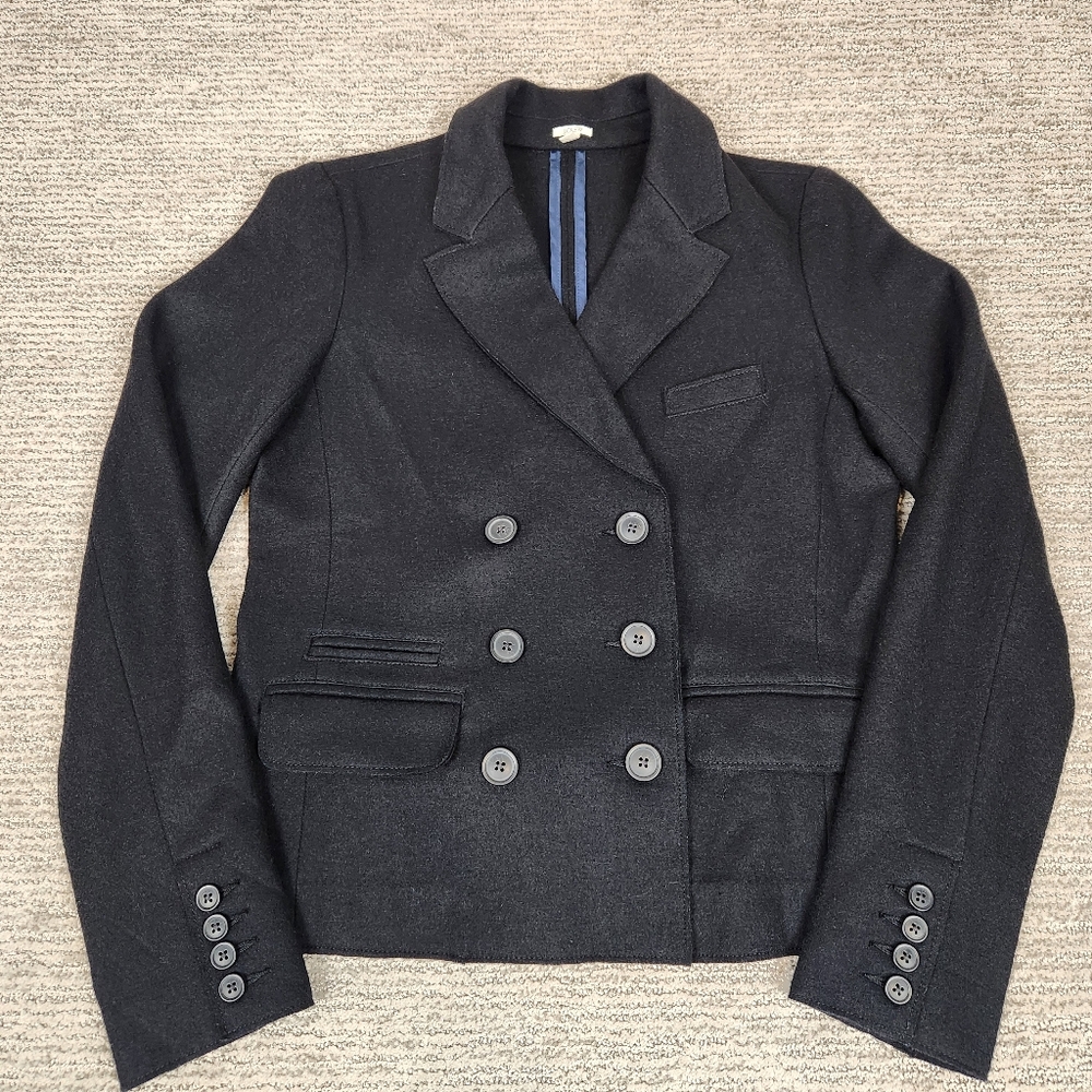 J. Crew 100% Wool Black Blazer Womens 4 Double Breasted Office Career Business